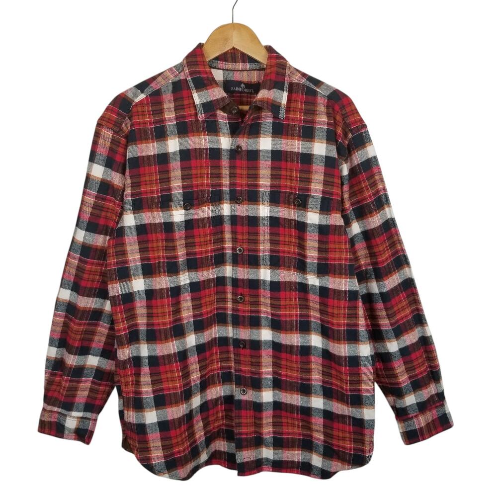 Rainforest Men's 100% Cotton Plaid Flannel Button Up Shirt Size Large